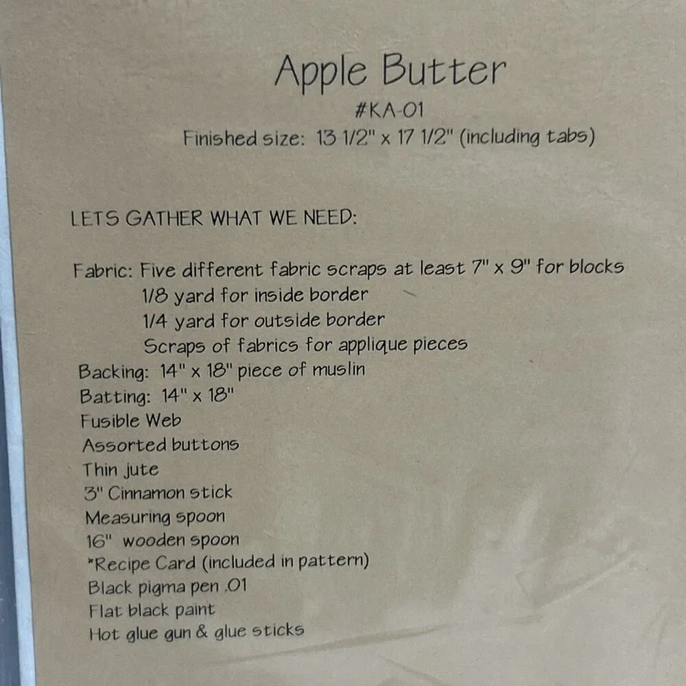 Kathy's Kalico Kreations Apple Butter #KA-01 NEW Vintage Sewing Pattern